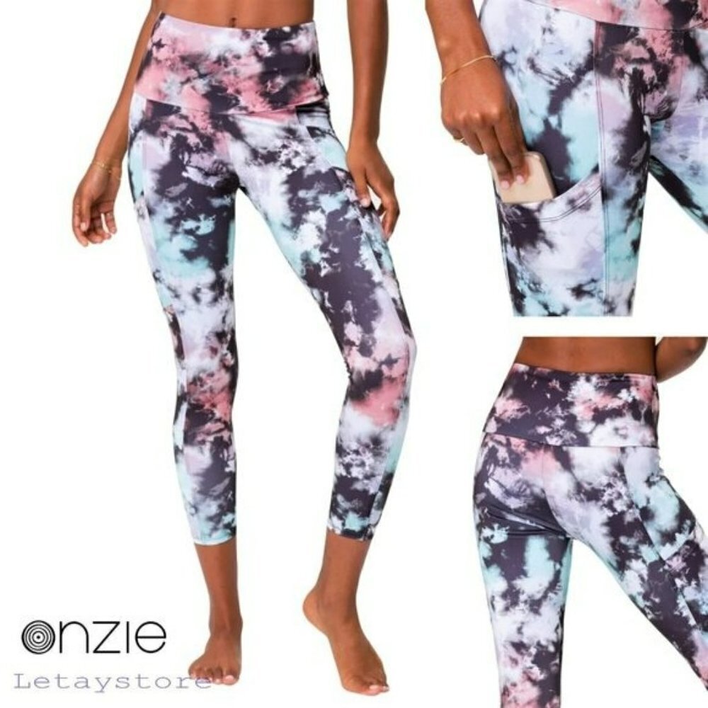 NWT Onzie High Rise Side Pockets Tie Dye Print Yoga Leggings